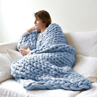 100 x 120cm Chunky Knitted Blanket Throw Blanket Thick Yarn Blanket-Blue