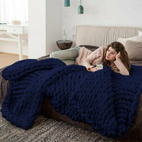 100 x 120cm Chunky Knitted Blanket Throw Blanket Thick Yarn Blanket-Dark Blue
