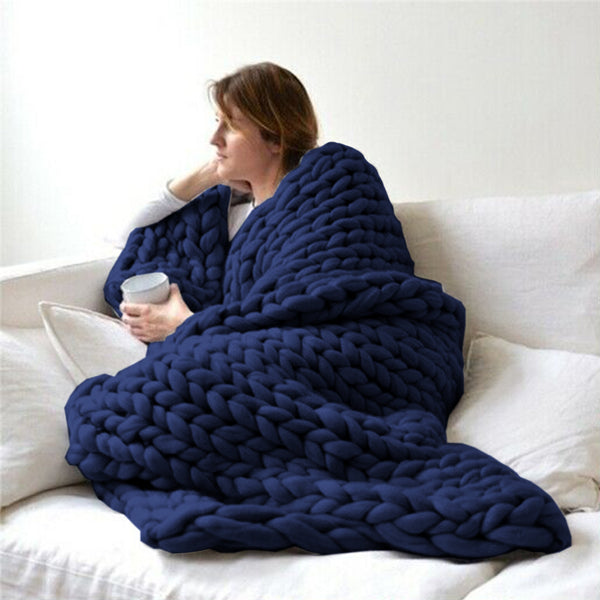 100 x 120cm Chunky Knitted Blanket Throw Blanket Thick Yarn Blanket-Dark Blue