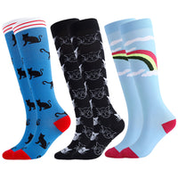 FancyGrab 3 Pairs of Compression Stockings Sports Compression Socks Anti-Fatigue Travel Running Socks Style 2