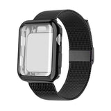 Metal Watch Band Strap with Screen Protective Case for Apple Watch iWatch 42mm Black and Silver