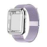 Metal Watch Band Strap with Screen Protective Case for Apple Watch iWatch 42mm-Black and Purple