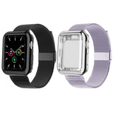 Metal Watch Band Strap with Screen Protective Case for Apple Watch iWatch 42mm-Black and Purple
