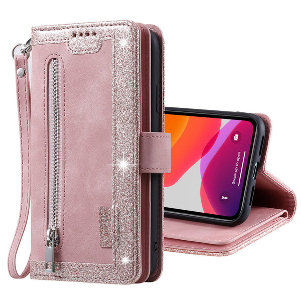 PU Leather Wallet Phone Case for iPhone 13 Pro Pink