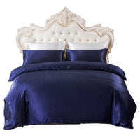 Queen Quilt Cover Silk Satin Bedding Set-Royal Blue