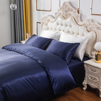 Queen Quilt Cover Silk Satin Bedding Set-Royal Blue