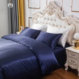 Queen Quilt Cover Silk Satin Bedding Set-Royal Blue
