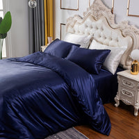 Queen Quilt Cover Silk Satin Bedding Set-Royal Blue