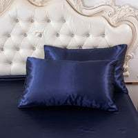 Queen Quilt Cover Silk Satin Bedding Set-Royal Blue
