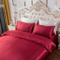 Double Quilt Cover Silk Satin Bedding Set-Wine Red