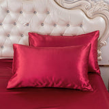 Single Quilt Cover Silk Satin Bedding Set-Wine Red