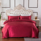 Single Quilt Cover Silk Satin Bedding Set-Wine Red