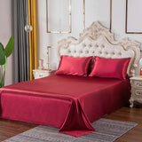 Single Quilt Cover Silk Satin Bedding Set-Wine Red