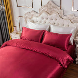 Single Quilt Cover Silk Satin Bedding Set-Wine Red