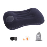 Inflatable Pillow Travel Air Pillow Eye Mask Earplugs Set Navy Blue