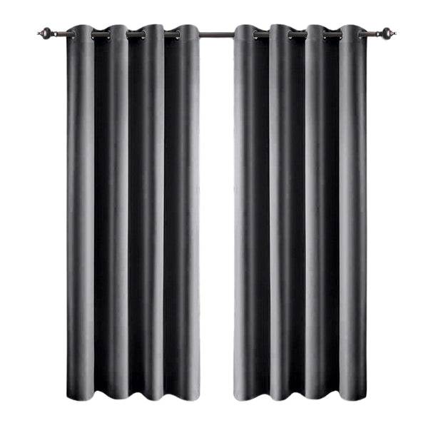 1 Pair Satin Blackout Curtain 1.32 x1.6m Dark Grey