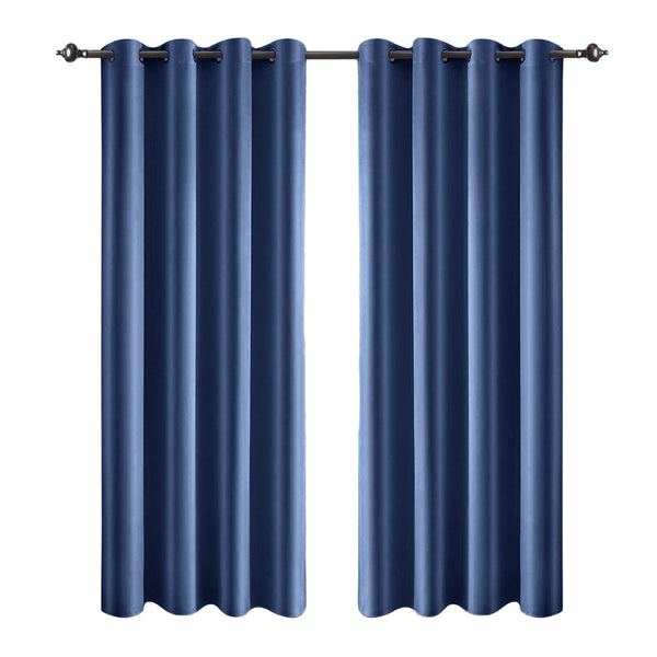 1 Pair Satin Blackout Curtain 1.32 x1.37m Blue