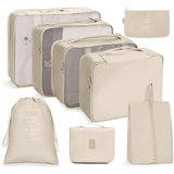 8pcs Set Packing Cubes Travel Pouches Luggage Organizers Beige