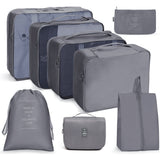 8pcs Set Packing Cubes Travel Pouches Luggage Organizers Gray