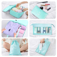 10 pcs Set Packing Cubes Travel Pouches Luggage Organizers Light Blue