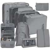 10 pcs Set Packing Cubes Travel Pouches Luggage Organizers Gray