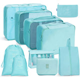 10 pcs Set Packing Cubes Travel Pouches Luggage Organizers Light Blue