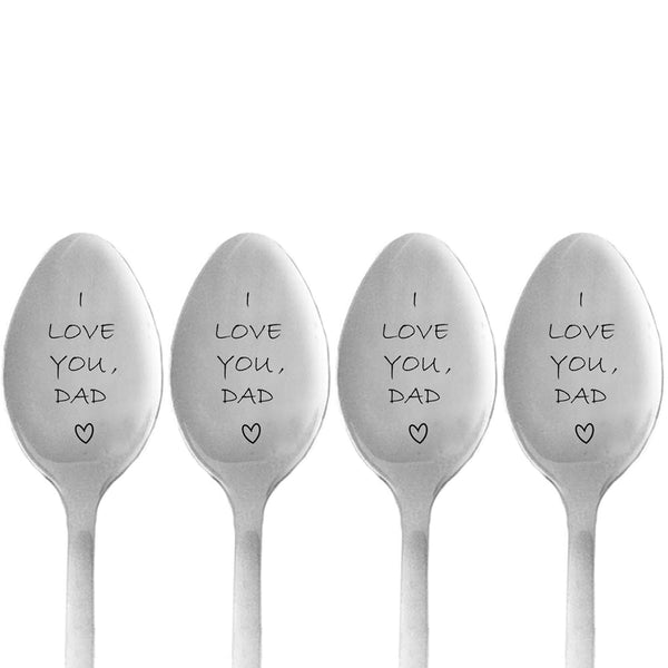 4-Piece Set I LOVE You DAD Engraved Spoons Stainless Steel Long Handle Spoons