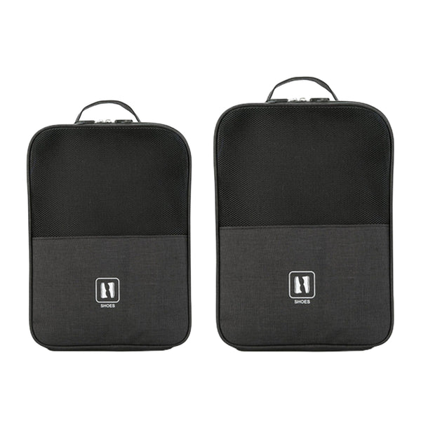 2-Pack Set Travel Environmental Water Resistant Shoe Pouches Portable Storage Bags Black
