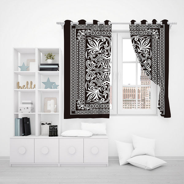 1 Pair of Blackout Fabric 3D Printed Curtains Thermal Insulated Curtains Black