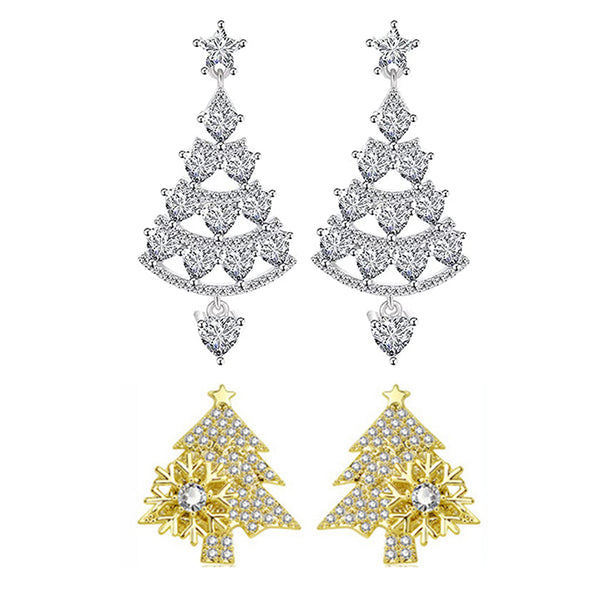 2 Pairs of Earrings Stud Christmas Tree Jewellery Women Gift