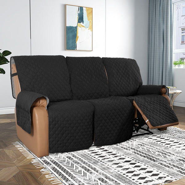 Water Resistant Non-Slip Split Recliner Couch Cover Sofa Chair Slipcovers 3-seater-Black