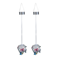 Set of 2 Pcs Hanging Solar Butterfly Pendant Ball Light Mesh Orb Lamp Garden Décor-Multicolour