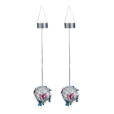 Set of 2 Pcs Hanging Solar Butterfly Pendant Ball Light Mesh Orb Lamp Garden Décor-Multicolour