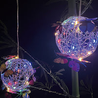 Set of 2 Pcs Hanging Solar Butterfly Pendant Ball Light Mesh Orb Lamp Garden Décor-Multicolour