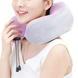 Travel U Shaped Neck Massage Pillow Heating Vibrating Neck Support Pillow - Pink
