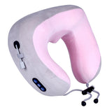 Travel U Shaped Neck Massage Pillow Heating Vibrating Neck Support Pillow - Pink