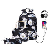 3 Piece School Backpack Lunch Bag Pencil Pouch for Teens Black