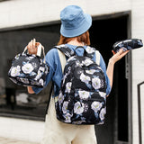 3 Piece School Backpack Lunch Bag Pencil Pouch for Teens Black