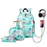 3 Piece School Backpack Lunch Bag Pencil Pouch for Teens Green