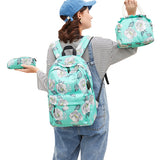 3 Piece School Backpack Lunch Bag Pencil Pouch for Teens Green