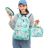 3 Piece School Backpack Lunch Bag Pencil Pouch for Teens Green