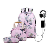 3 Piece School Backpack Lunch Bag Pencil Pouch for Teens Pink