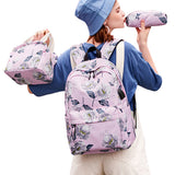 3 Piece School Backpack Lunch Bag Pencil Pouch for Teens Pink
