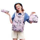 3 Piece School Backpack Lunch Bag Pencil Pouch for Teens Pink