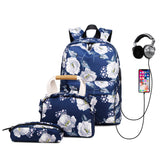 3 Piece School Backpack Lunch Bag Pencil Pouch for Teens Blue