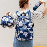 3 Piece School Backpack Lunch Bag Pencil Pouch for Teens Blue