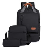 3-Piece Solid Color Men Backpack Computer Bag Business Bag Shoulder Bag Set Black