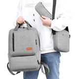 3-Piece Solid Color Men Backpack Computer Bag Business Bag Shoulder Bag Set Gray