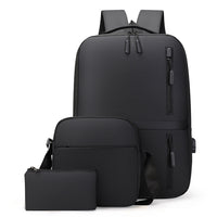 3-Piece Set Large Capacity Laptop Backpack Fits up to 15.6 Inch Laptop with USB Charging Port Black
