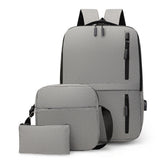 3-Piece Set Large Capacity Laptop Backpack Fits up to 15.6 Inch Laptop with USB Charging Port Grey